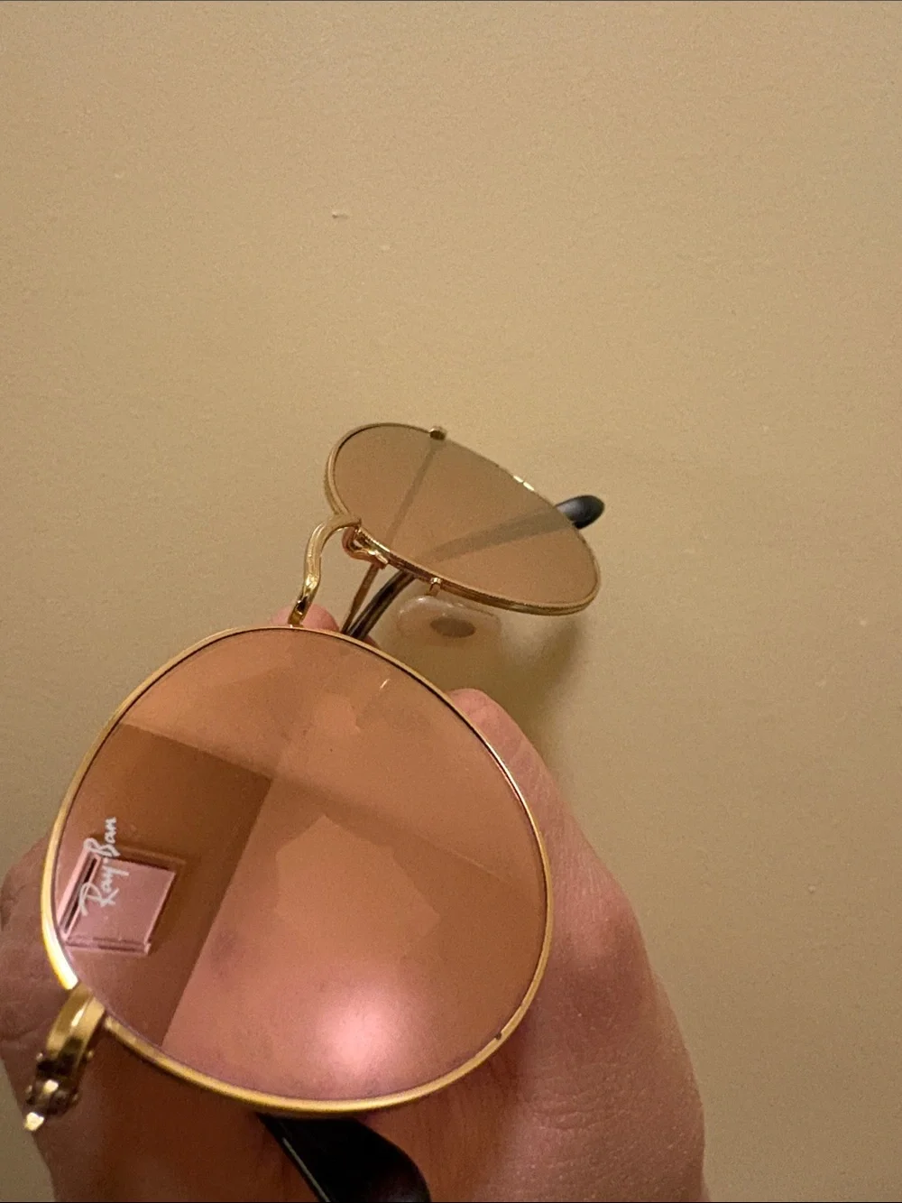 Ray-Ban Gold Frame Sunglasses with Pink Lenses